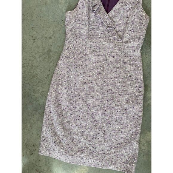 Classiques Entier Dress Tweed Purple White Ruffle Sheath Sleeveless Size 10 - Picture 6 of 11
